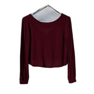 Astr burgundy long sleeve open back blouse top size XS